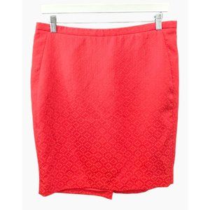 The Limited Pencil Straight Skirt Size 12 Red Jacquard lined Back Slit Zipper